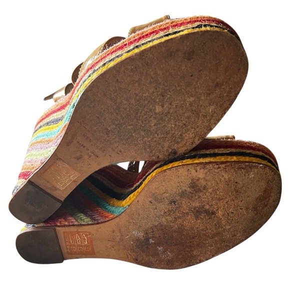 Kate Spade 7 Rainbow Patent Leather Boho Chic Summer Festival Espadrille Wedges - Picture 9 of 12
